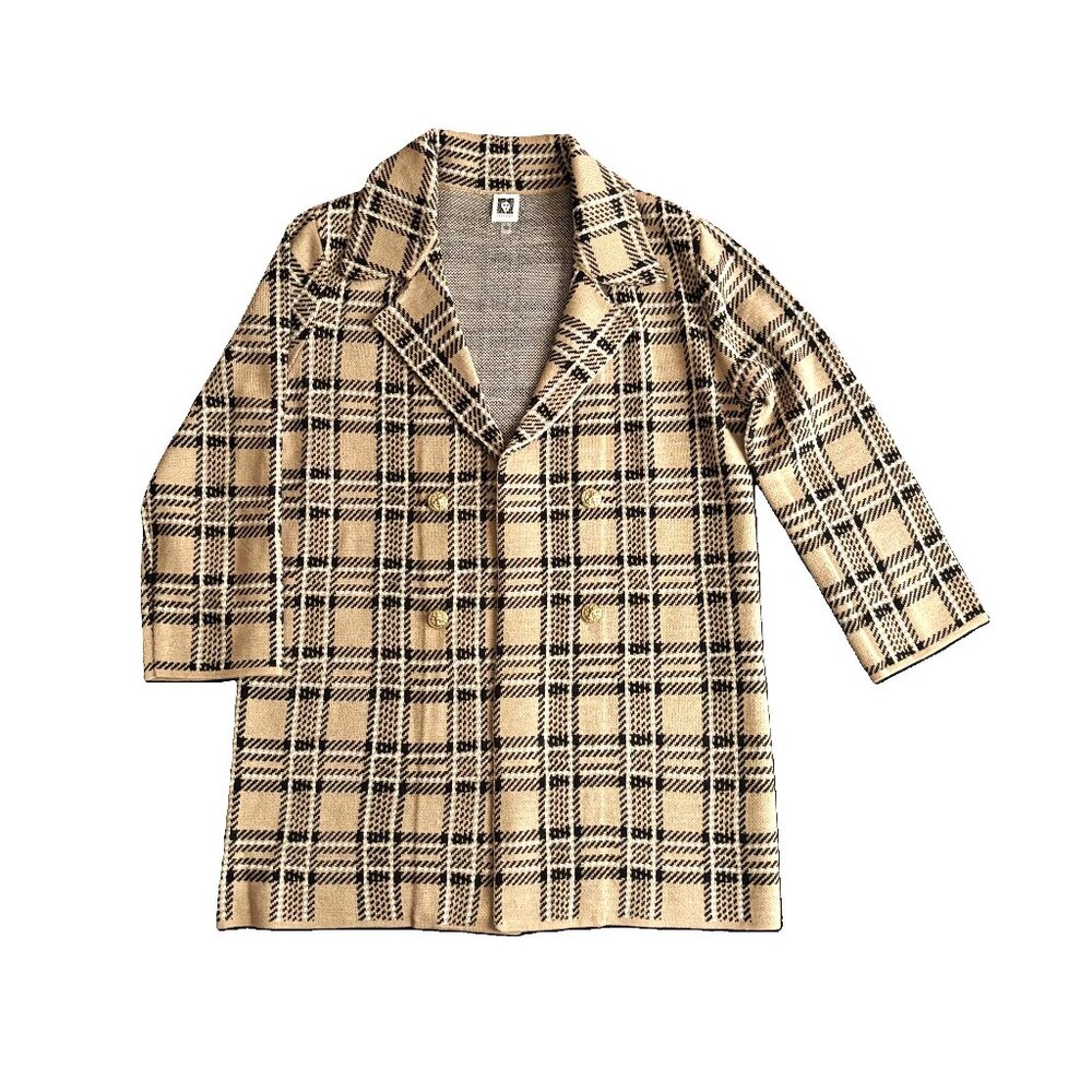 Anne Klein Double Breasted Plaid Sweater Jacket - size L